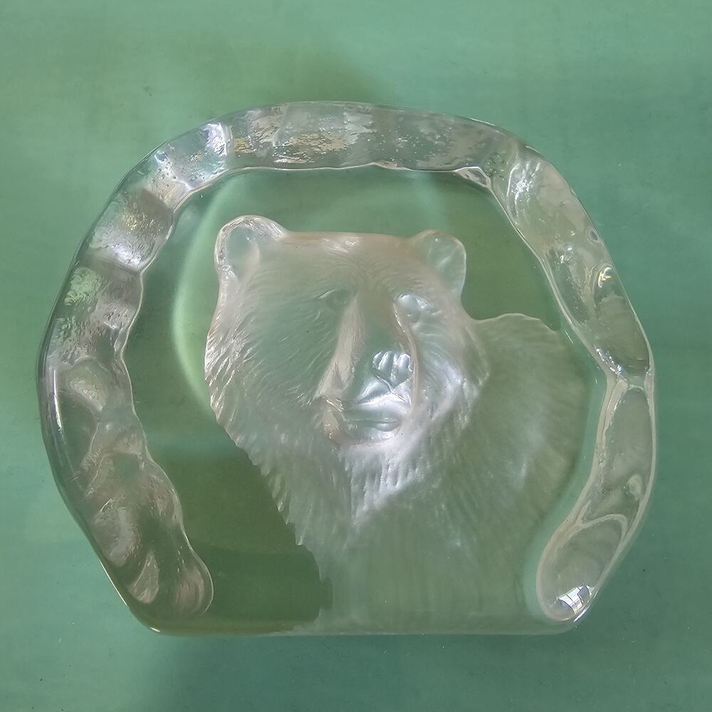 Glass Polar Bear Paperweight Office Desk Home Decor Reverse Sculpture 3D Etched
